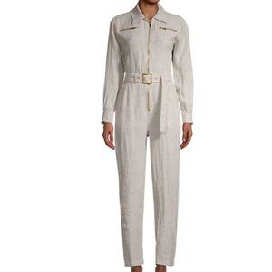 WeWoreWhat Utility Linen Jumpsuit Natural Small